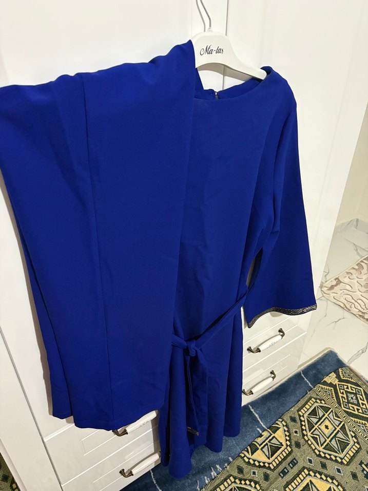 Parlak Mavi Midi Kadın Elbise - Görsel 5