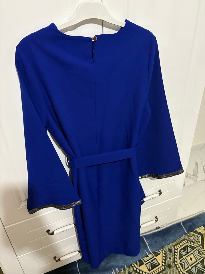 Parlak Mavi Midi Kadın Elbise - Görsel 3