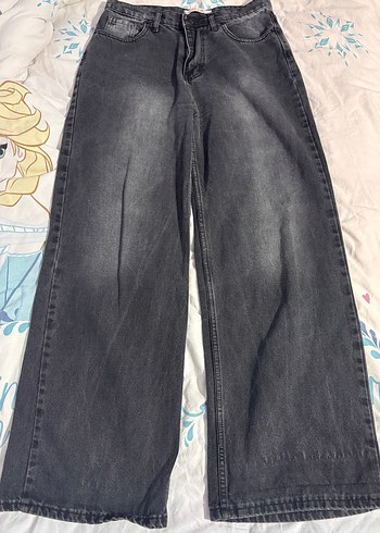 Diğer Koyu Gri Yikamali Genis Paca Jean