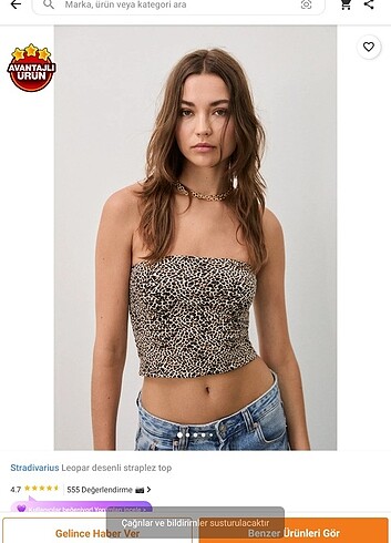 STRADİVARİUS leopar desenli straplez crop üst 