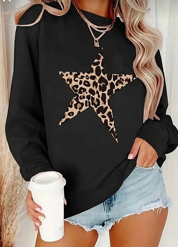 S.M.L.XL BEDENLİ OVERSİZE LEOPAR DESENLİ SWEATSHİRT 
