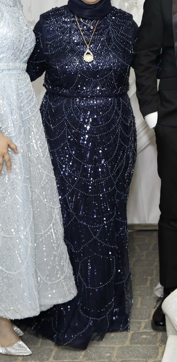 Parlak Lacivert Uzun Kollu Balık Abiye - Görsel 2