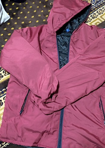 Bordo Fermuarlı Kapüşonlu Kışlık Kadın Mont - Görsel 2