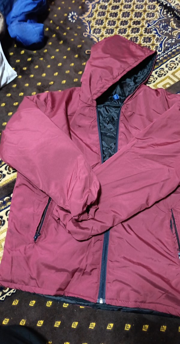 Bordo Fermuarlı Kapüşonlu Kışlık Kadın Mont - Görsel 2