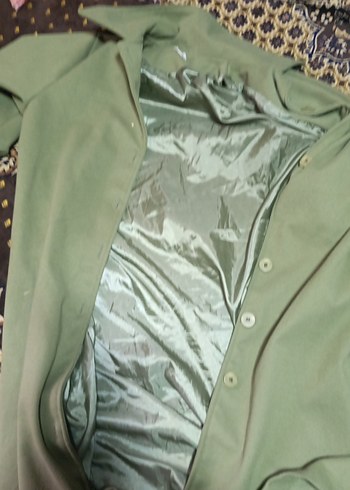 Haki Düğmeli Uzun Hamile Kabanı - Görsel 2