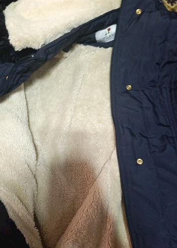 Düğmeli Uzun Mavi Kadın Kışlık Mont - Görsel 2