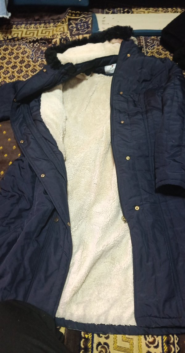 Düğmeli Uzun Mavi Kadın Kışlık Mont - Görsel 3