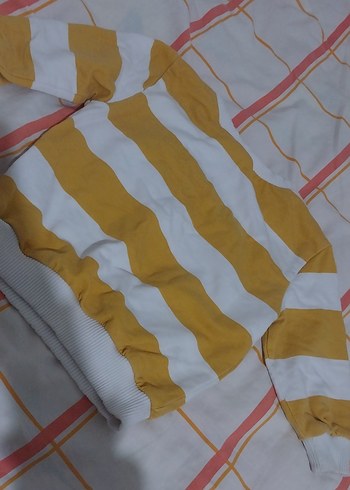 Sarı Beyaz Çizgili Erkek Bebek Sweatshirt - Görsel 3
