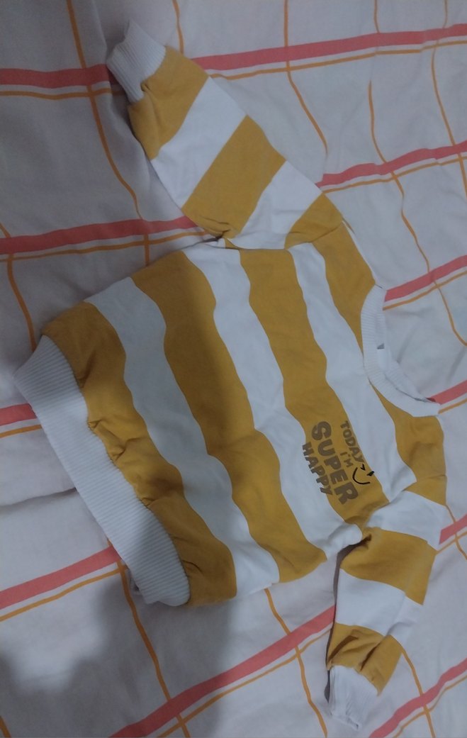 Sarı Beyaz Çizgili Erkek Bebek Sweatshirt - Görsel 2