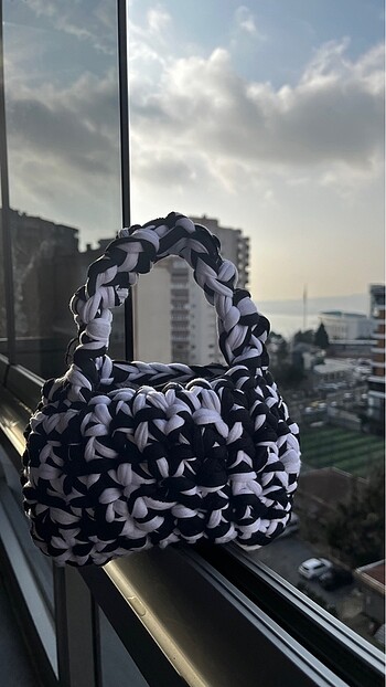 Diğer El Örgüsü Siyah Beyaz Çanta - Özel Pinterest Model