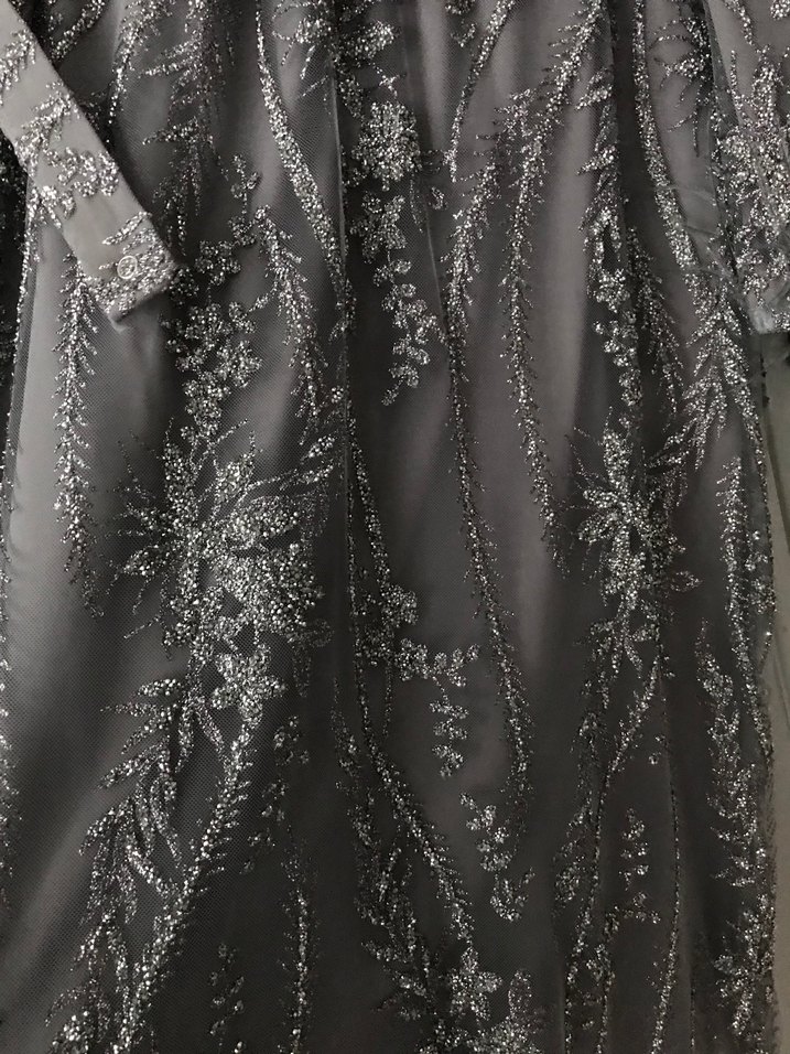 Uzun Kollu Gri Taşlı Abiye Elbise - Görsel 3