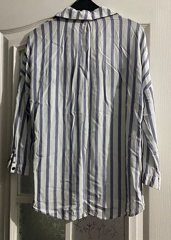 Düğmeli Çizgili Pamuklu Kadın Gömlek - Görsel 4