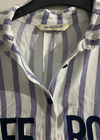 Düğmeli Çizgili Pamuklu Kadın Gömlek - Görsel 3