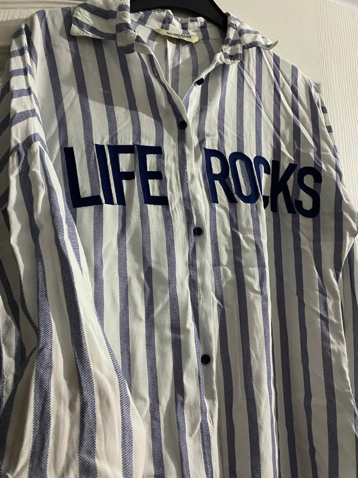 Düğmeli Çizgili Pamuklu Kadın Gömlek - Görsel 2