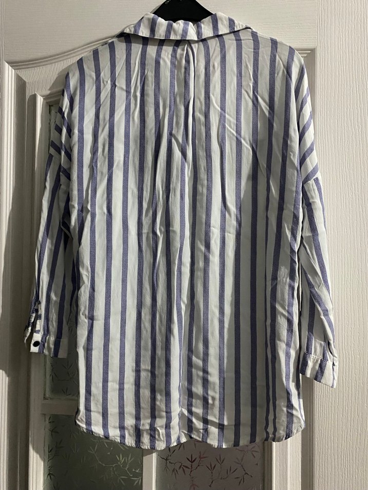 Düğmeli Çizgili Pamuklu Kadın Gömlek - Görsel 4