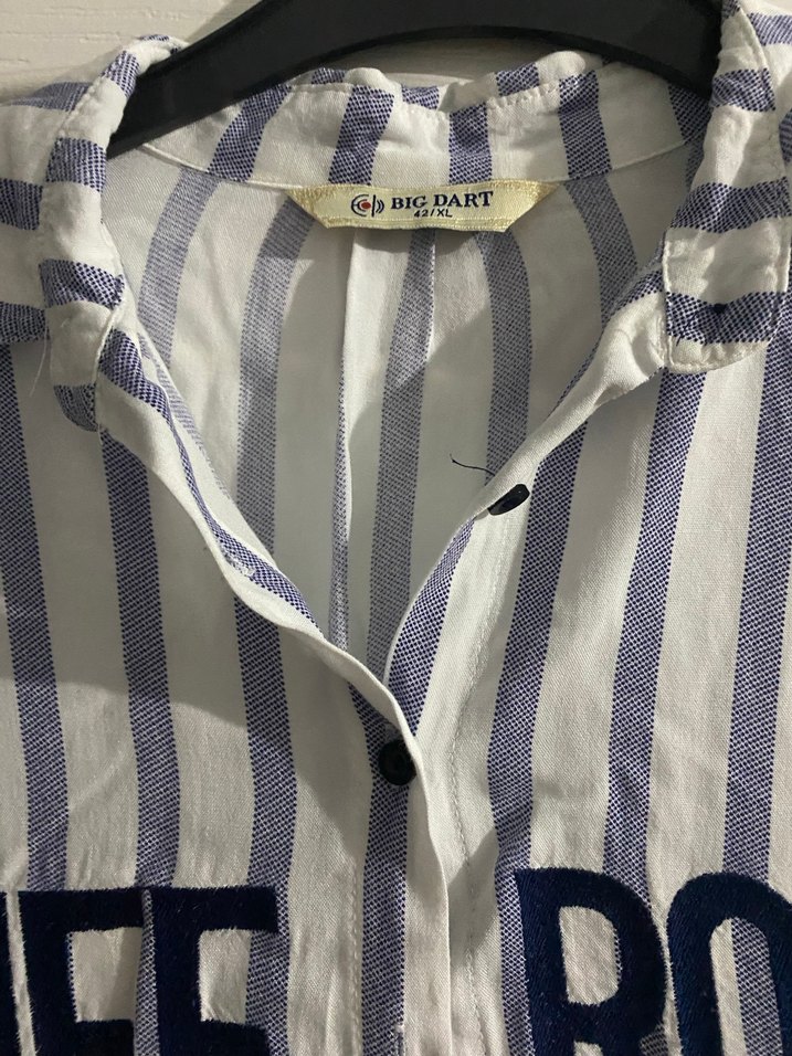 Düğmeli Çizgili Pamuklu Kadın Gömlek - Görsel 3