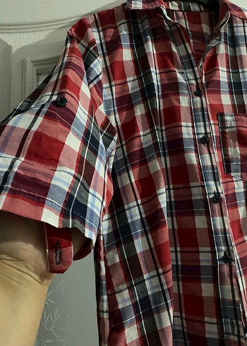 Kadın Kırmızı Ekose Düğmeli Gömlek - Görsel 2
