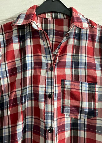 Kadın Kırmızı Ekose Düğmeli Gömlek - Görsel 3