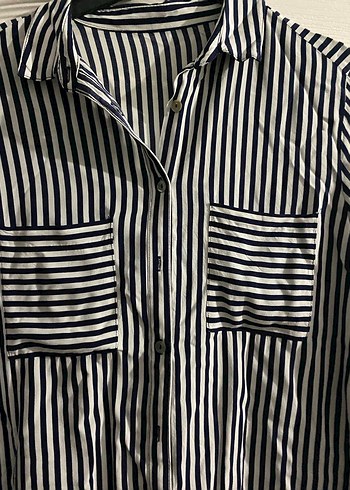 Pamuklu Çizgili Uzun Kollu Gömlek - Görsel 3