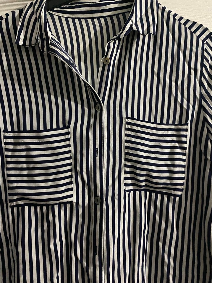 Pamuklu Çizgili Uzun Kollu Gömlek - Görsel 3