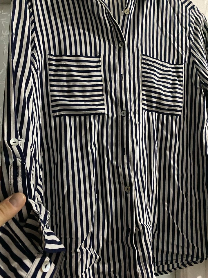 Pamuklu Çizgili Uzun Kollu Gömlek - Görsel 2