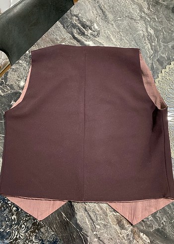 Bağlamalı  Bordo Kumaş Kadın Yelek - Görsel 3