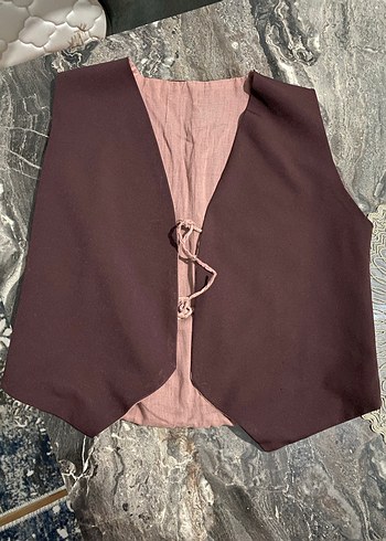 Bağlamalı  Bordo Kumaş Kadın Yelek - Görsel 2