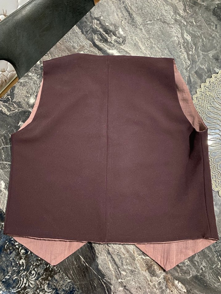 Bağlamalı  Bordo Kumaş Kadın Yelek - Görsel 3