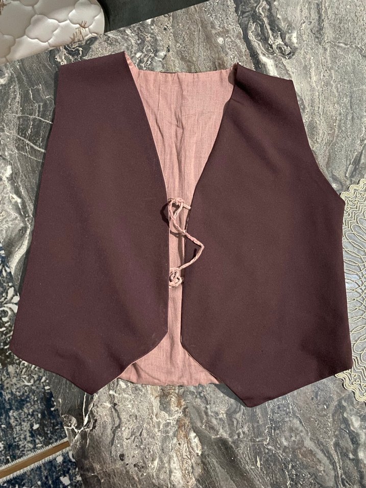 Bağlamalı  Bordo Kumaş Kadın Yelek - Görsel 2