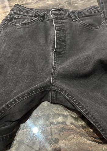 Düğmeli Antrasit Denim Kadın Jean - Görsel 4