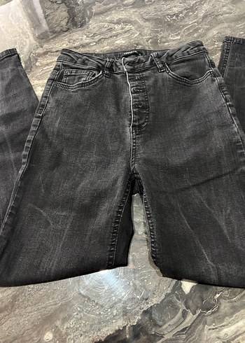 Düğmeli Antrasit Denim Kadın Jean - Görsel 2