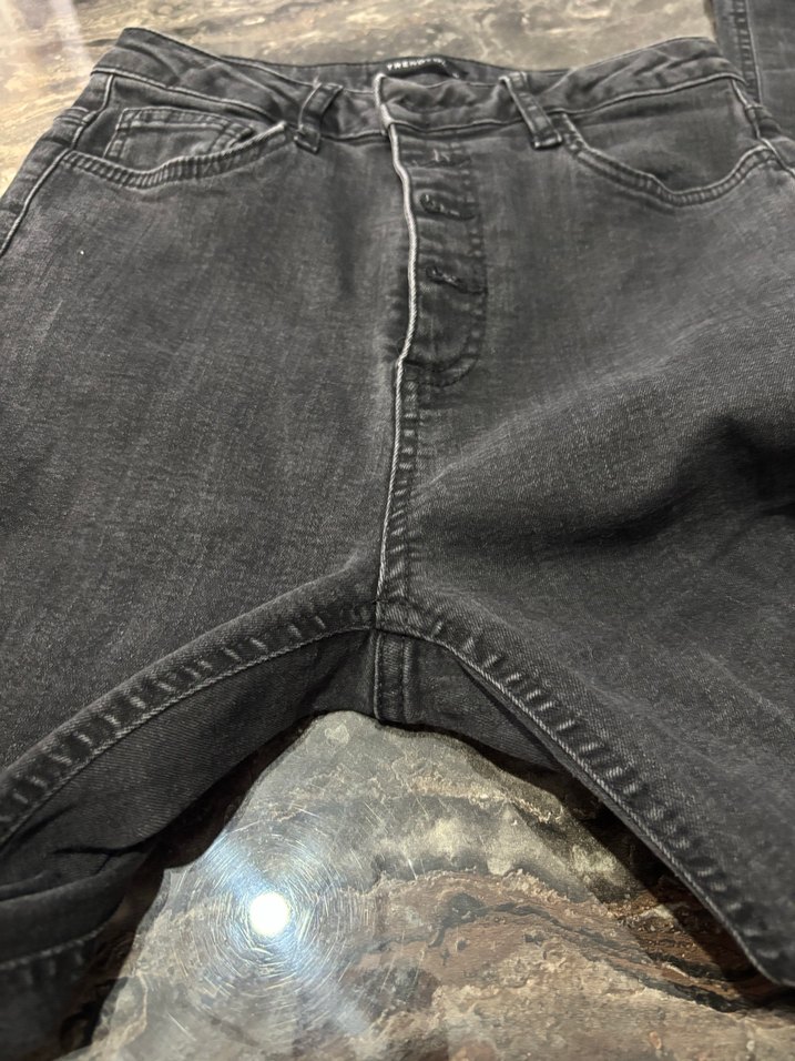 Düğmeli Antrasit Denim Kadın Jean - Görsel 4