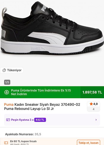 Puma rebound layup kadın spor ayakkabı