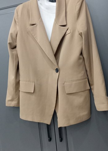 Diğer Bej Kadin Dugmeli Midi Blazer Ceket