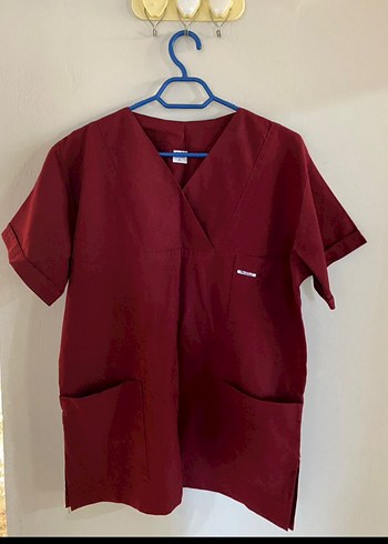 Bordo V Yakalı Hemşire Önlüğü Midi Boy