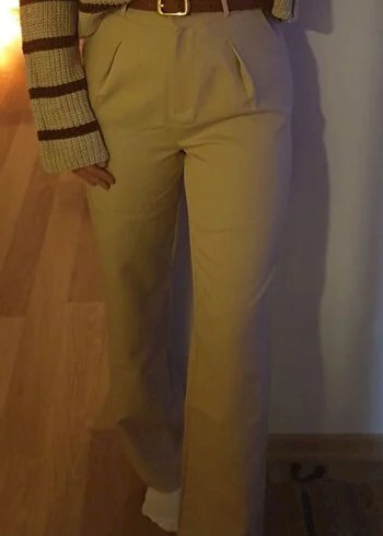 Bej Kadın Midi Kumaş Pantolon - Görsel 2