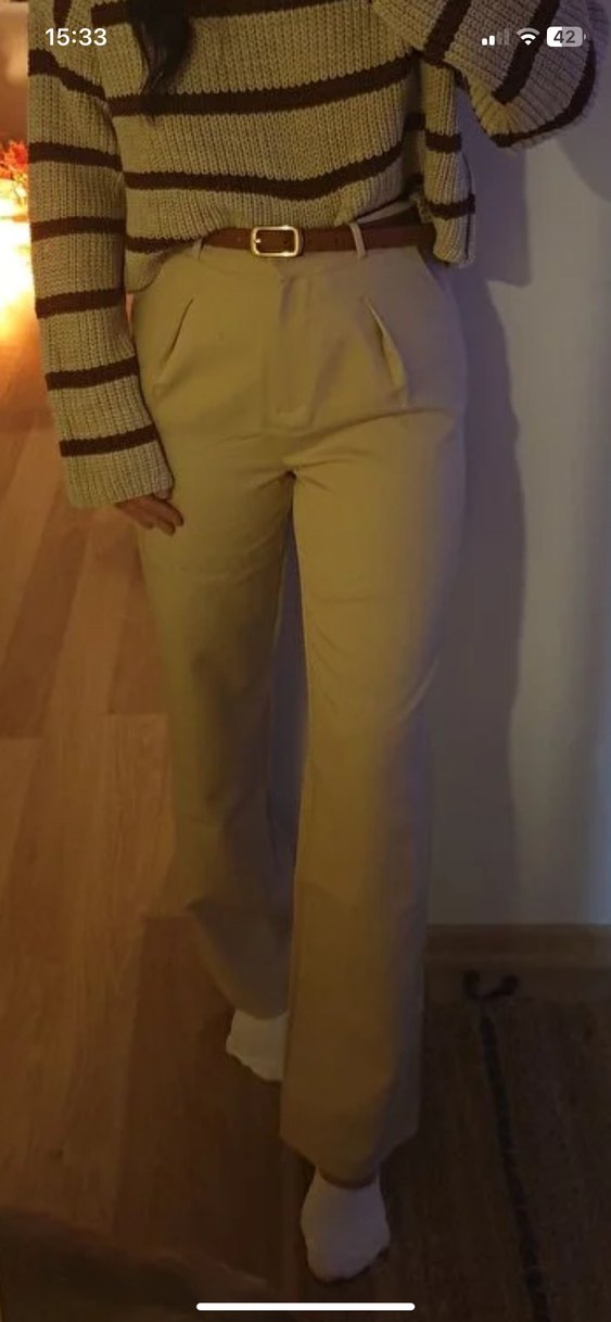 Bej Kadın Midi Kumaş Pantolon - Görsel 2