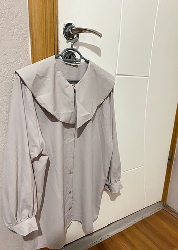 Bej Geniş Kesim Uzun Kollu Kadın Gömlek - Görsel 2