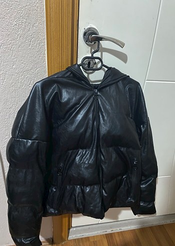 Siyah Deri Kadın mont - Görsel 4