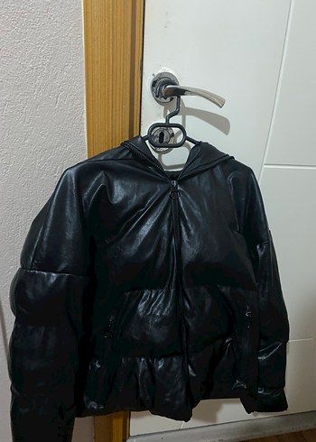 Siyah Deri Kadın mont - Görsel 5