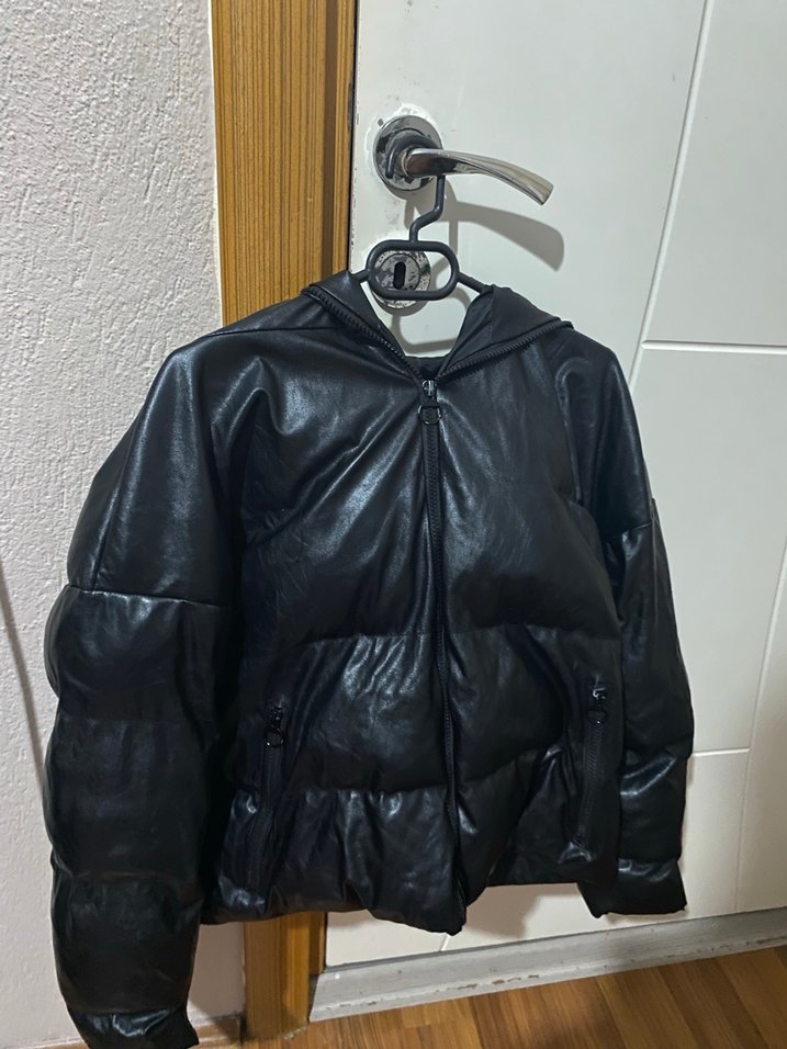 Siyah Deri Kadın mont - Görsel 4