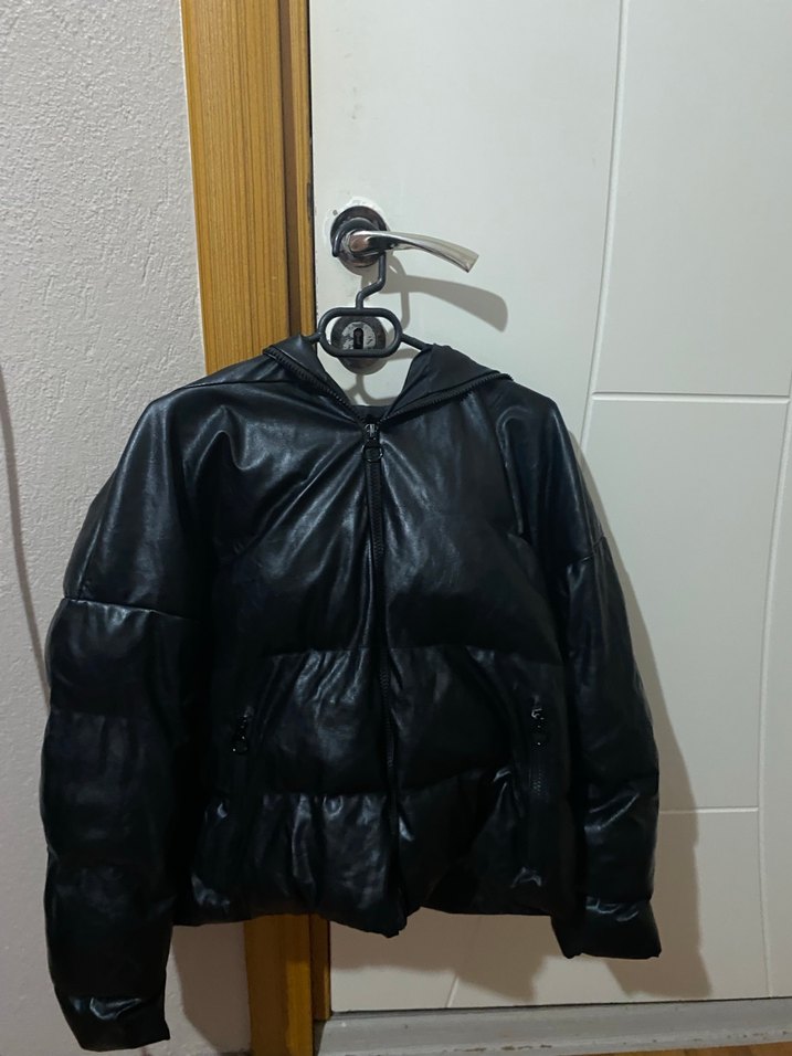 Siyah Deri Kadın mont - Görsel 2