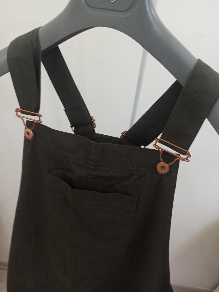 Haki Keten Mini Askılı Hamile Tulum - Görsel 2