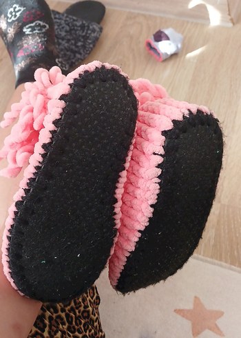 Kızlar için Pembe Örgü Sıcak Ev Terliği - Görsel 3