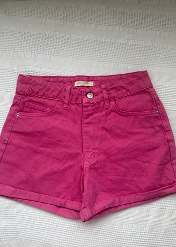 Pembe Yüksek Bel Kadın Mini Şort