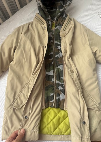 Bej Erkek Çocuk Düğmeli Basic Kaban - Görsel 2