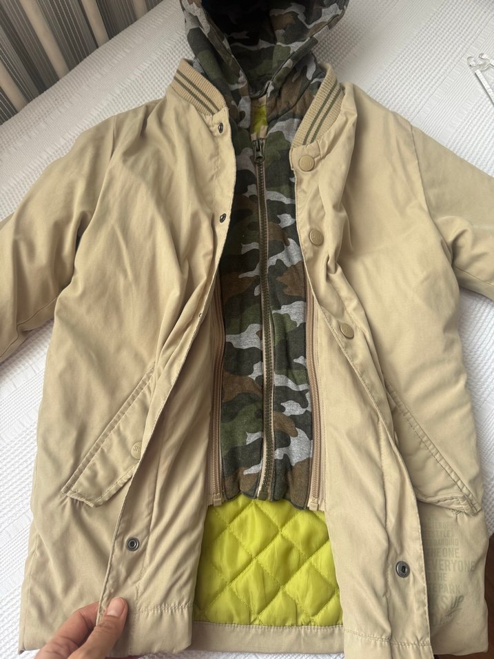 Bej Erkek Çocuk Düğmeli Basic Kaban - Görsel 2