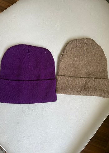 Kadın Örgü Yün Bere - Mor ve Gri - Görsel 2