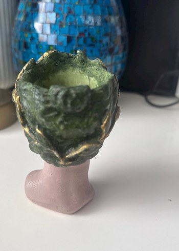 Yeşil Taçlı Gri Figürin mumluk - Görsel 3