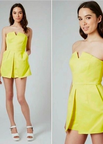 Sarı Straplez Midi Kadın Tulum - Görsel 5